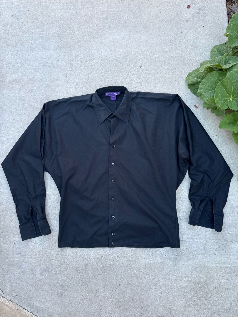 Ralph Lauren Purple Label Collection Black Oversized Button-Up Shirt Size 10